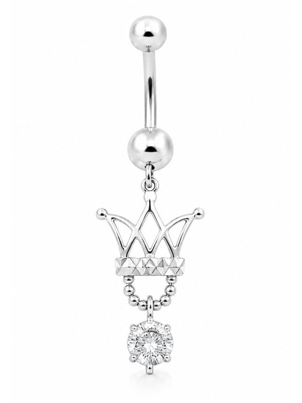 Created White Sapphire 1.12 Cts Navel Crawn Belly Ring 14k Solid White Gold - Picture 2 of 5